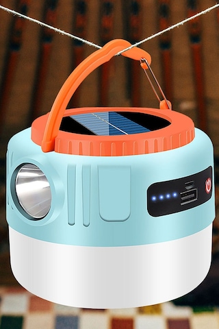 Kamp Lambası Ledli El Feneri Işıldak Güneş Enerjili Şarjlı Pilli Portatif Gece Lambası Powerbank Beyaz