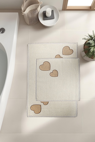 Banyo 2li Paspas Takımı Kalp Bej 60x100 Bej