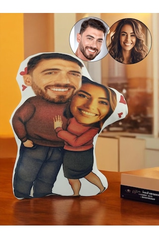 Kişiye Özel Yanyana Masum Çift Tasarımlı Şekilli Yastık Çok Renkli