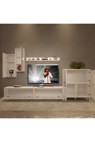 Decoraktiv Eko 6 Mdf Std Krom Ayaklı Tv Ünitesi Tv Sehpası Beyaz