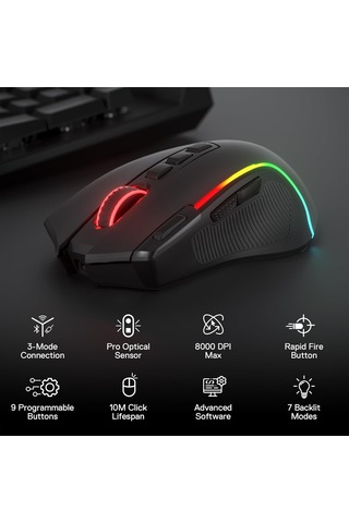Redragon M612 Pro Rgb Oyun Faresi, 8000 Dpi Kablolu/kablosuz Opti