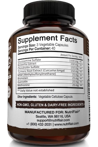 Nutriflair Glucosamine Chondroitin Turmeric Msm Boswellia - Joint Pain Relief 120 Caps Aromasız