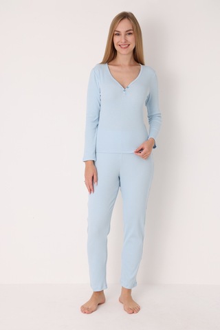 Nbb Kadın Mavi Patlı V Yaka Pijama Takım Mavi