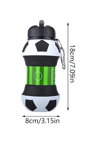 550ml Yaratıcı Futbol Şekilli Katlanır Silikon Su Şişesi Açık