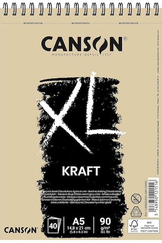 Canson XL Kraft Eskiz ve Resim Defteri Spiralli 40 Sayfa A5. B