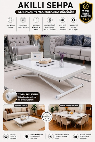 Sehpam Akıllı Home Üst Tabla Mdf Beyaz Oval Köşe Alt Beyaz Beyaz - Beyaz