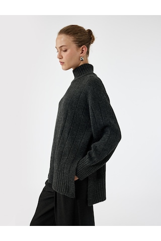 Koton Uzun Kollu Dik Yaka Oversize Triko Kazak Antrasit 6wak90172ht Antrasit