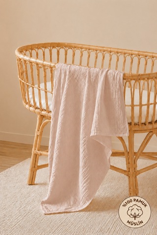 Çift Katlı %100 Organik Pamuk Bebek Yenidoğan Çok Amaçlı Müslin Örtü & Battaniye 80x90 Cm Oeko-tex Sertifikalı Kum Beji