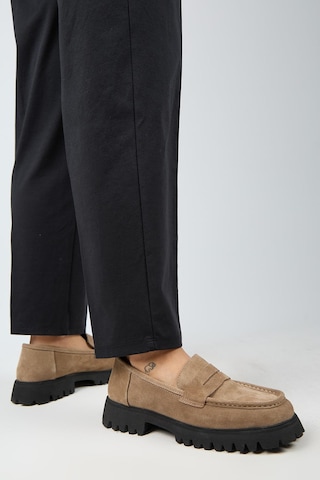 Manijero Cepmen Kadın Hakiki Deri Köşeli Loafer Vizon Süet Ayakkabı