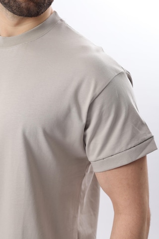 Madmext Boyalı Gri Bisiklet Yaka Çoban Dikişli Overfit Erkek T-shirt E7103 Boyalı Gri