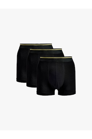 Koton Regular Fit Şerit Detaylı Basic Pamuklu 3'lü Boxer Seti Antrasit Desenli 6slm90023mk