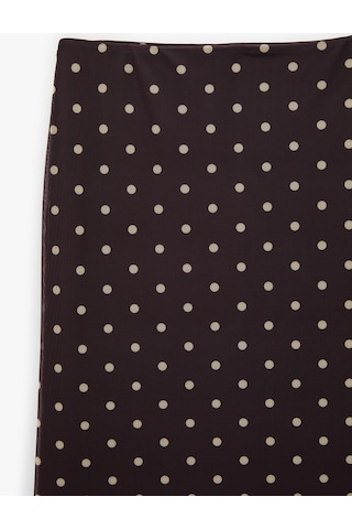 Koton Slim Fit Puantiyeli Midi Tül Etek Kahverengi Desenli 6sal70104ık