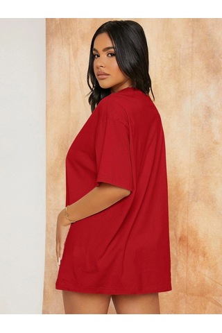 Flood Of Style Kadın Kırmızı Leopar Figür Baskılı Oversize T-shirt