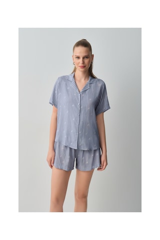 Suwen Jade Gömlek Yaka Şort Pijama Takımı Wsh109100241075 Mavi