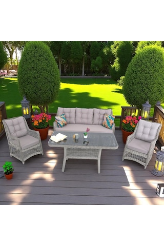 Lavida Bahçe Oturma Takımı Rattan Bahçe Balkon Takımı 3+1+1 Ve Sehpa