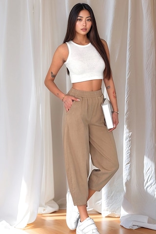 Meine Liebe Unterwäsche Kadın Pamuklu Bel Lastikli Dikiş Detaylı Camel Gabardin Kumaş Pantolon Camel