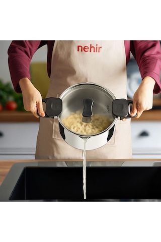 Nehir Roma 22 Cm Paslanmaz Çelik Süzgeç Kapaklı Fonksiyonel Derin Tencere