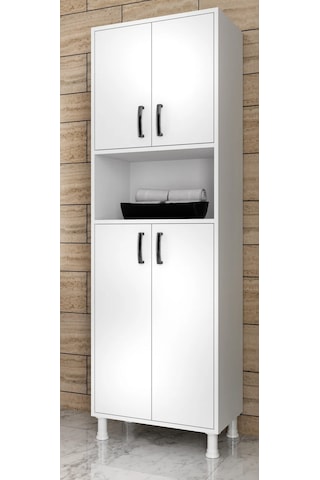 Remora Çok Amaçlı Dolap 4 Kapaklı 6 Raflı Banyo Kiler Mutfak Dola Beyaz