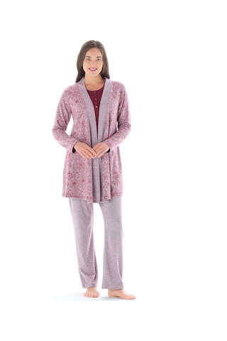 Feyza Pijama Kadın Yakası Düğmeli Çicek Desenli Jakarlı 3'lü Pijama Takımı