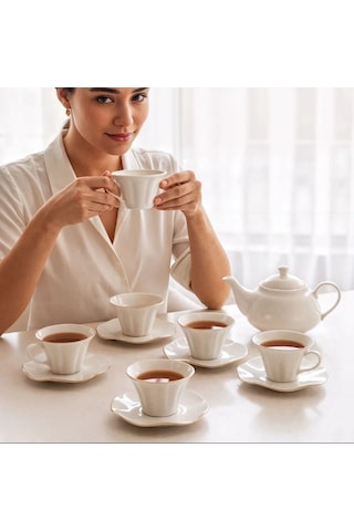 Güral Porselen Nesrin Çay Fincan Takımı 12 Parça Beyaz