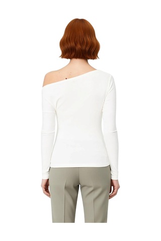 Ersefa Moda Kayık Yaka Örme Slim Çizgili Desen Casual Günlük Regular Uzu Ekru