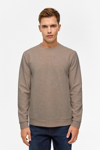 Süvari Bol Kesim O Yaka Melanj Desenli Waffle Sweatshirt Koyu Kahve Kh9