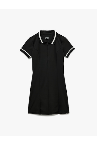 Koton Kısa Kollu Fermuarlı Mini Spor Polo Yaka Elbise Siyah 5sak30217nk