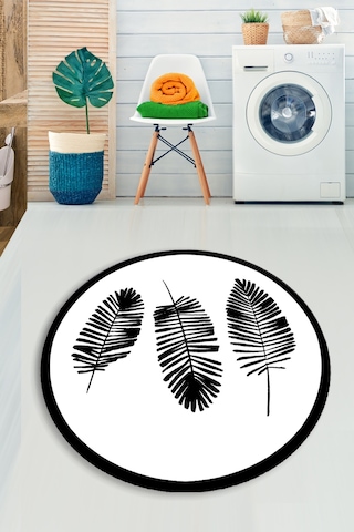 Hoja 120x120 cm Çap Banyo Halısı DjtYıkanabilir Kaymaz Taban Paspas Klozet Takımı Beyaz