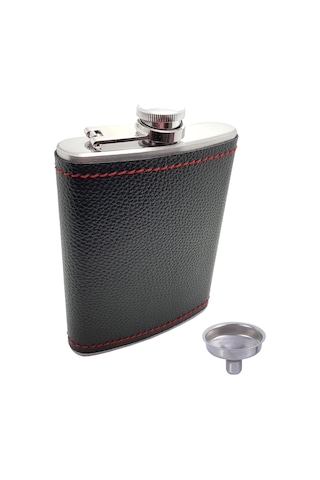 Çelik Üzeri Siyah Deri Kaplı 8 Oz 240 Ml İçki Matarası Py96sy Genel