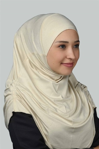 Altobeh Hazır Türban Büzgülü Pileli Pratik Eşarp Tesettür Hijab - Namaz Örtüsü - Krem