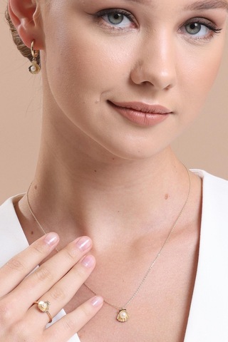 İstiridye Doğal İnci Yüzük Sarı