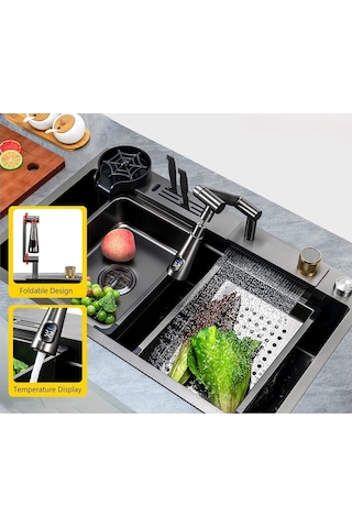 Dijital Çelik 7 Fonksiyon Full İthal Akıllı Eviye Ve Batarya Seti Antrasit Gri