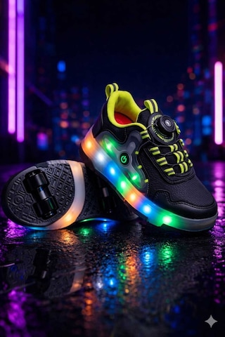 Elit Eyl034 Erkek Çocuk Rgb Led Işıklı Çıkarılabilir Tekerlekli Paten Ayakkabı Siyah - Sarı