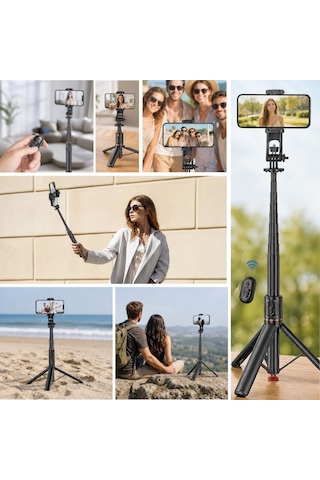 Buffer 130 Cm Uzayabilen Manyetik Kumandalı Tripod Ve Ayarlanabilir Telefon Tutuculu, Alüminyum Gövdeli Selfie Çub