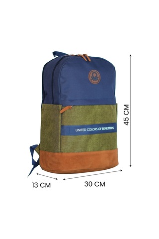 United Colors Of Benetton Üç Bölmeli Retro Erkek Çocuk Sırt Çantası - Lacivert Yeşil - Günlük Okul Seyahat Çok Renkli