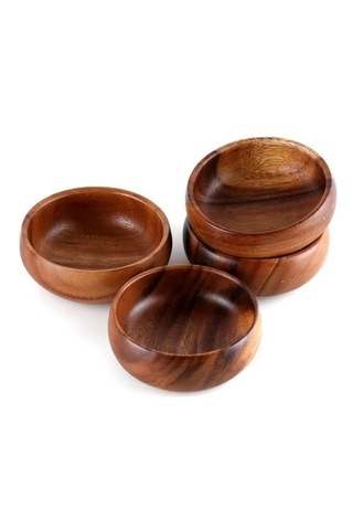 Akasya Ağacı El Yapımı Ahşap Çerezlik 4'lü Kahverengi