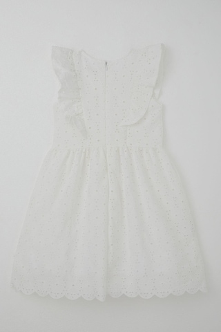 Breeze Kız Çocuk Elbise Çiçek Nakışlı Güpürlü Fırfır Detaylı Arkası Fermuarlı 7-12 Yaş, Ekru Ekru