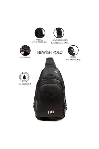 Newish Polo Kadın Deri Kulaklık Çıkışlı Bodybag Göğüs Ve Omuz Çantası New130 - Siyah