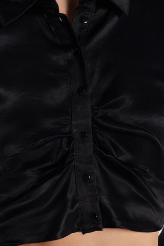 Tudors Kadın Slim Fit Dar Kesim Uzun Kollu Klasik Yaka Siyah Gömlek-34269 Siyah
