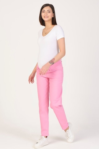 Busa Hamile Alt Karın Destekli Mom Fit Kot Pantolon Pembe-pembe