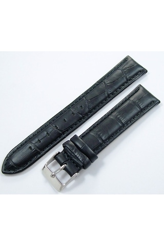 Bizon Deri Saat Kayışı 22Mm Siyah Saat Kordonu Çelik Toka Krokodi