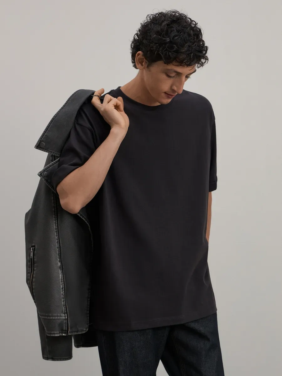 Zarına Pamuklu Temel Oversize Tek Renkli Tişört 270589701 Koyu Gri