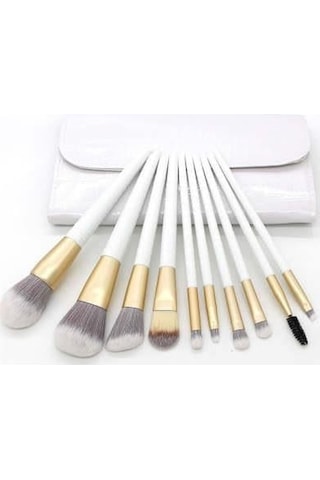 Hzl Makyaj Fırça Seti 10lu Çantalı Beyaz Gold-434