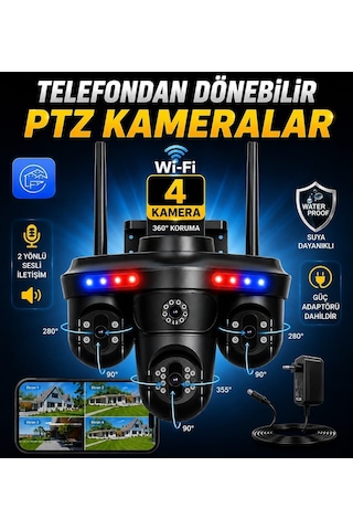 4 Kameralı 6 Motorlu 3ptz Elektrikli Wifi Güvenlik Kamerası