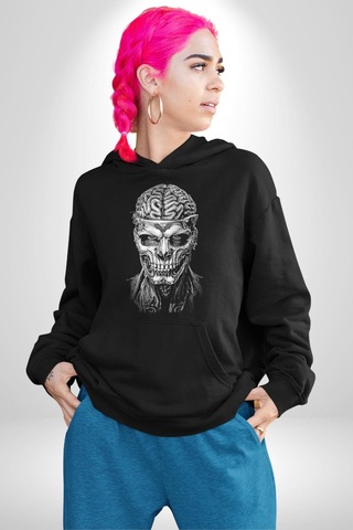 İnsan Beyni Korku Sineması Kadın Erkek Siyah Kapüşonlu Sweatshirt Hoodie Siyah