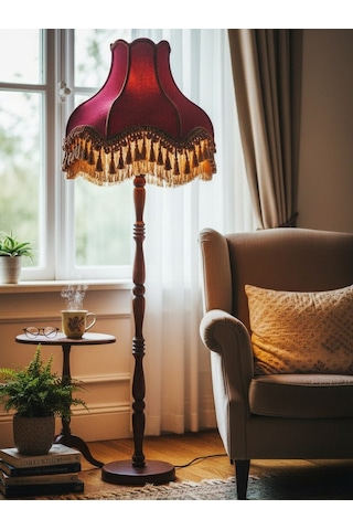 Bordo Vintage Lambader Kadife Kumaş Kaplama Ahşap Ayak Lm66544 66588057 Bordo