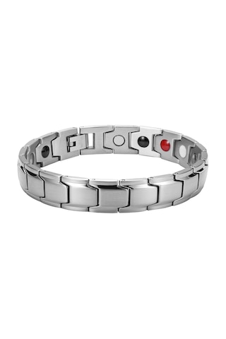 Chavin Negatif iyon Mıknatıs Gri Çelik Erkek Bileklik et32by Gümüş