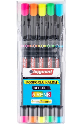 Bigpoint Fosforlu Kalem Cep Tipi 5'li Set 24'lü Kutu Diğer