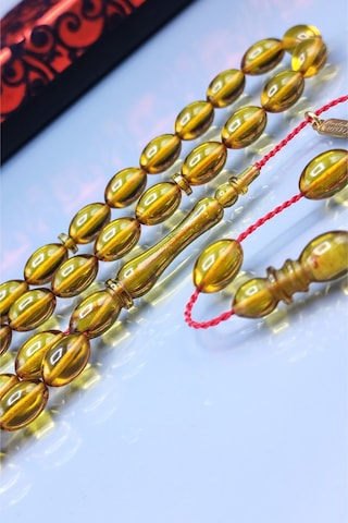 7 x 11 MM Mustafa Uysal İmzalı Altın Rengi Ateşi Kehribar Tesbih