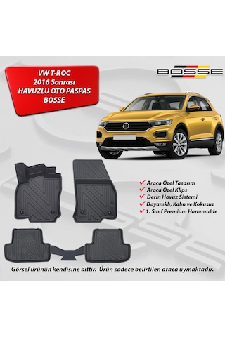 VW T-Roc Paspas Troc Araca Özel 2016 Sonrası BOSSE 3D Havuzlu Oto Paspas